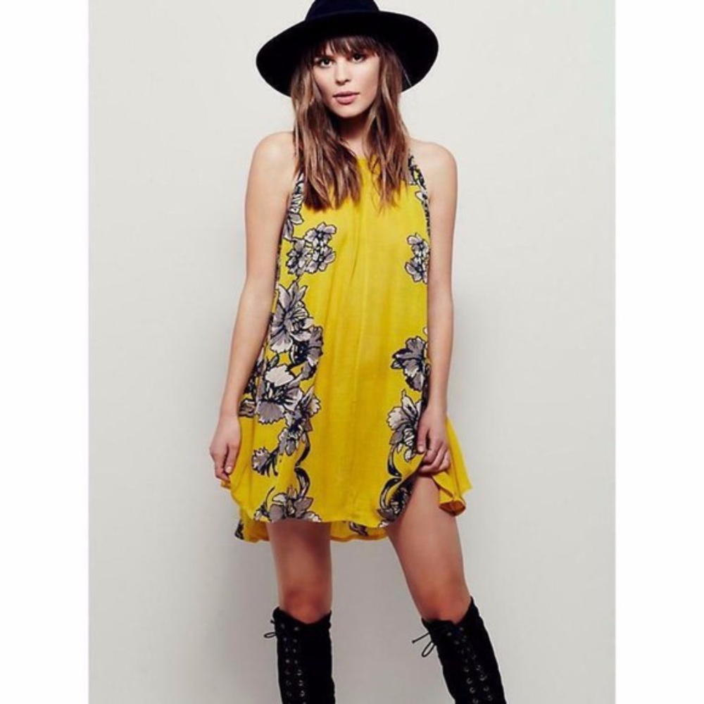 Free People Paint the Sun Slip Dress Yellow